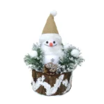 Wooden Base Fluffy Snowman Christmas Decoration