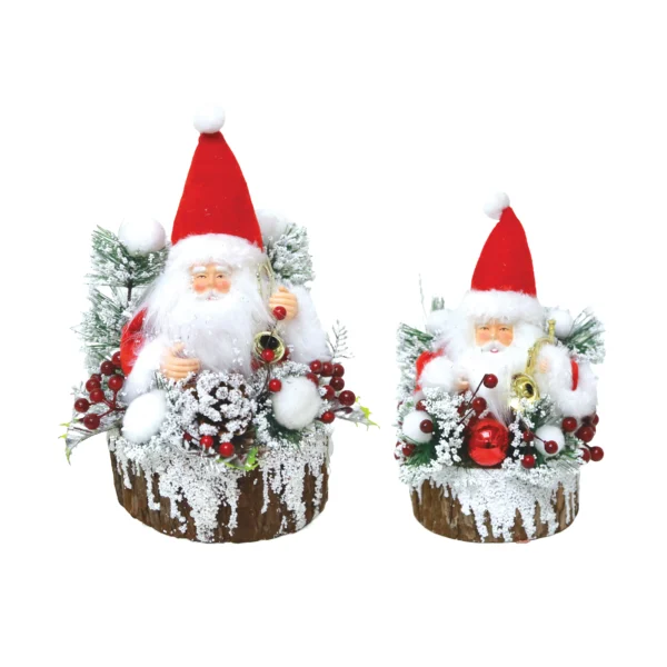 Wooden Base Fluffy Santa Christmas Decoration