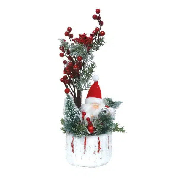 White Foam Base Red Santa with Red Berry Branch Decoration