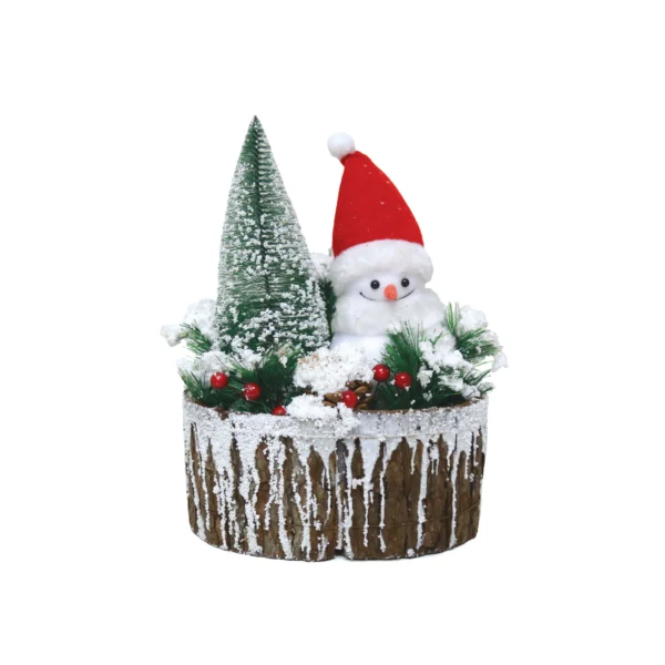 Oval Wooden Base snowman & Frosted Tree Christmas Decoration
