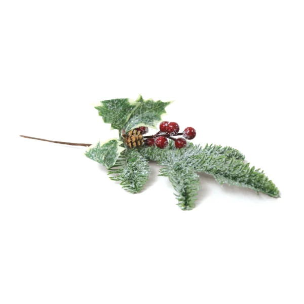 Artificial Snow Red Berries Pinecone Christmas Tree Branch