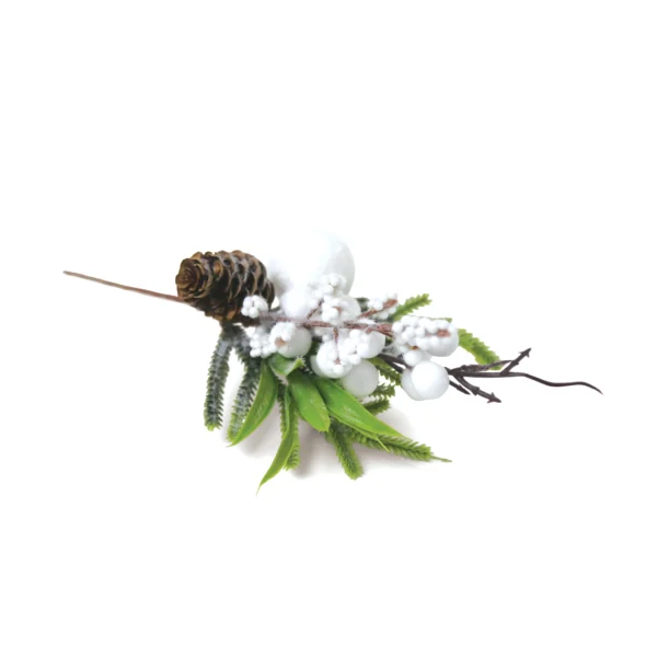 Frosted White Berries Pinecone Small Branch