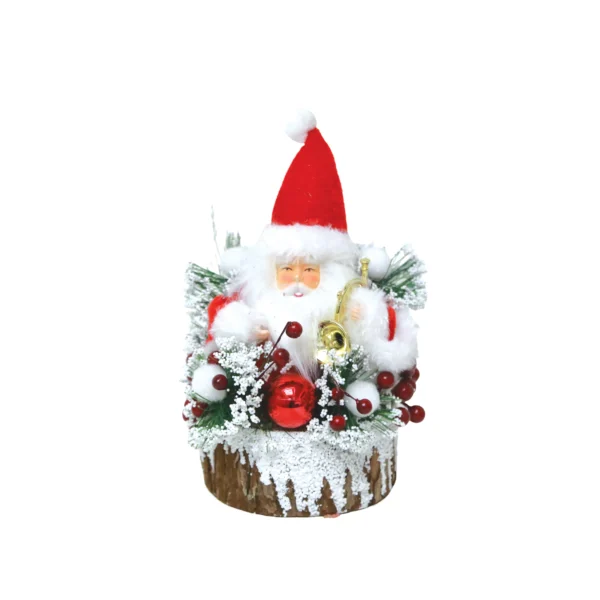 Wooden Base Fluffy Santa Christmas Decoration - Image 3