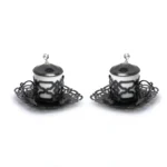 White Ceramic Coffee Cup Set with Holder, Cover and Saucer - Image 2