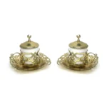 White Ceramic Coffee Cup Set with Holder, Cover and Saucer - Image 3