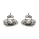 White Ceramic Coffee Cup Set with Holder, Cover and Saucer - Image 4