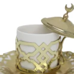 White Ceramic Coffee Cup Set with Holder, Cover and Saucer - Image 5