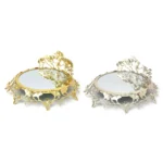 Butterfly Mirror Tray with Crown Accent – Gold Finish - Image 3