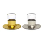 Clear Tea Cup Metal Holder & Saucer