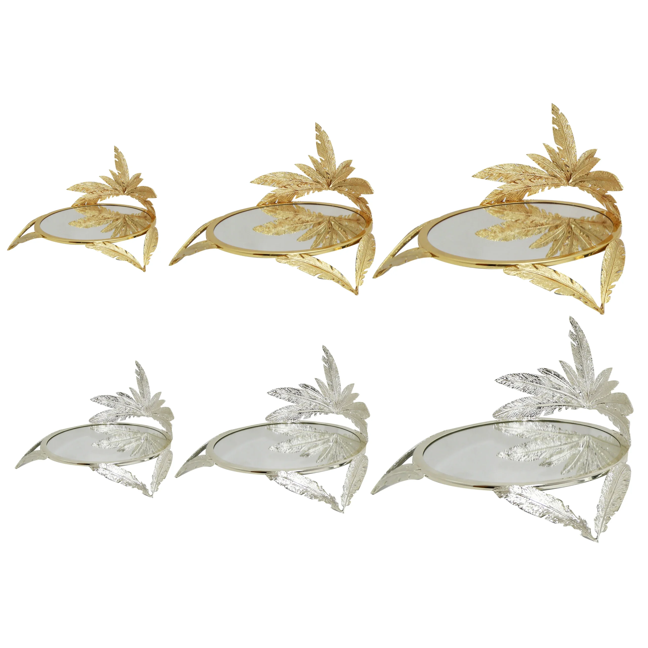 ZCC7Z2204SG ZCC7Z2204MG ZCC7Z2204LG ZCC7Z2204SS ZCC7Z2204MS ZCC7Z2204LS Round Gold Mirror Tray with Pelican Feather Design - Image 1