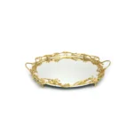 Round Mirrored Tray with Bushes Design – Gold or Silver - Image 2