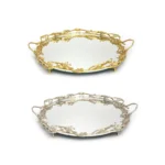Round Mirrored Tray with Bushes Design – Gold or Silver