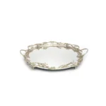 Round Mirrored Tray with Bushes Design – Gold or Silver - Image 3