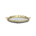 Oval Mirrored Tray with Bushes Design (Gold or Silver) - Image 2