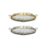 Oval Mirrored Tray with Bushes Design (Gold or Silver)