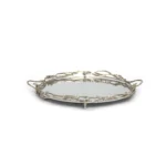 Oval Mirrored Tray with Bushes Design (Gold or Silver) - Image 3