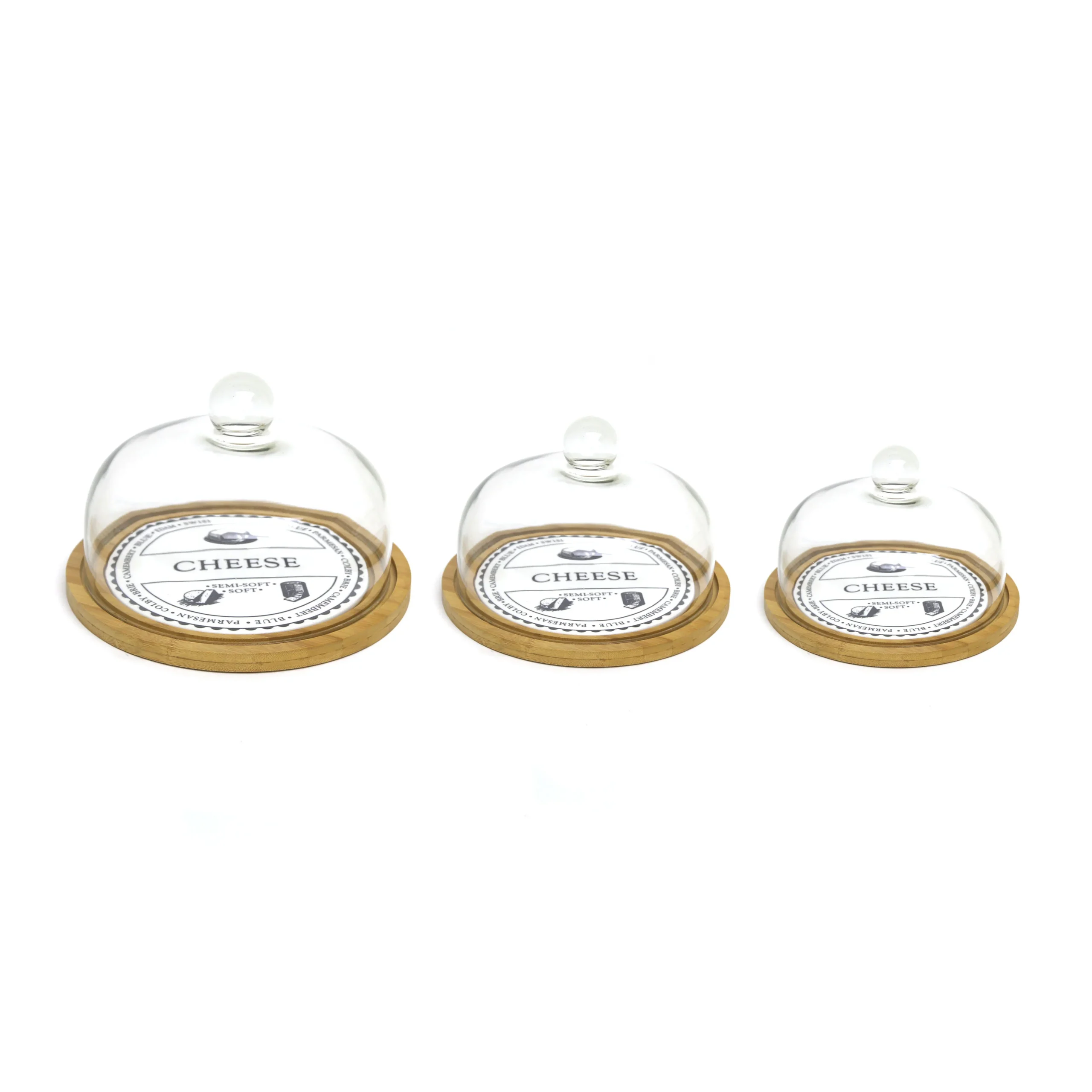 21296-1 21296-2 21296-3 Round Cheese Keeper With Wooden Tray & Glass Cover - Image 1