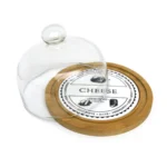 Round Cheese Keeper With Wooden Tray & Glass Cover - Image 2