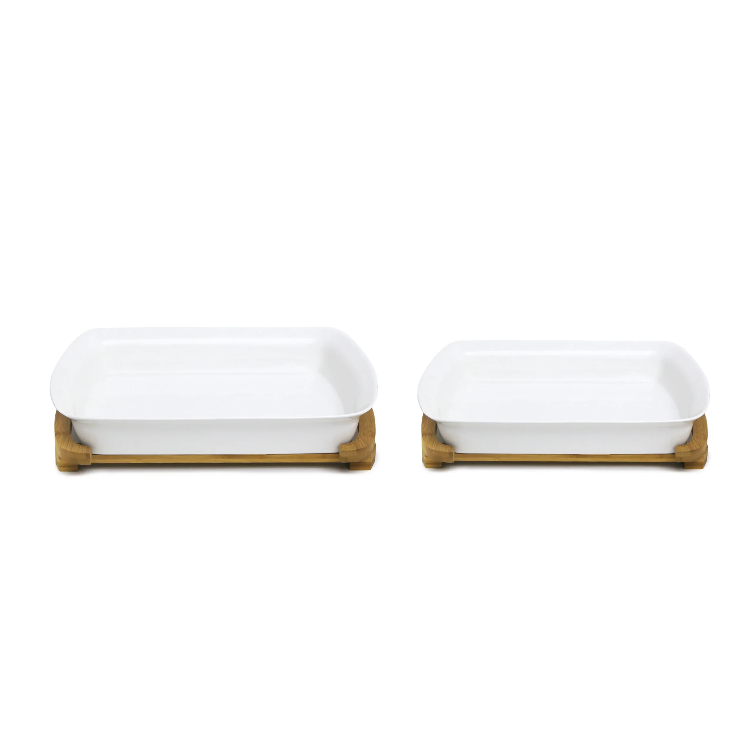 21296-6 21296-5 Rectangular Ceramic Serving Bowl With Wooden Holder - Image 1