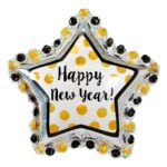 Happy New Year Star Gold Silver Black Foil Balloon