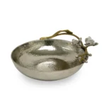 Round Silver Hammered Leaf Bowl - Image 2