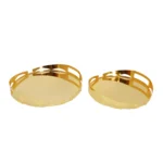 Set Of 2 Iron Gilt Plated Round Tray With Designed Edge - Image 2