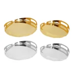 Set Of 2 Iron Gilt Plated Round Tray With Designed Edge