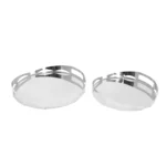 Set Of 2 Iron Gilt Plated Round Tray With Designed Edge - Image 3