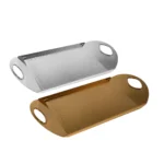 Iron Gilt Plated Hammer Base Rectangular Tray W/Punched Handles