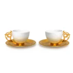 Set Of 6 Tea Cups With Gold Metal Handle & Saucer