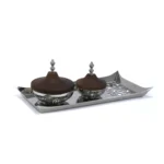 Two Wooden lid Pot Sided Calligraphy Tray - Image 2