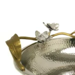 Round Silver Hammered Leaf Bowl - Image 3