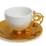Set Of 6 Tea Cups With Gold Metal Handle & Saucer - Image 2