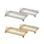 Rectangular Hive Design Footed Mirror Tray