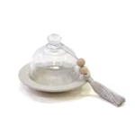 Mini Round Glass Dome Cover Metal Plate - Image 3