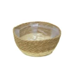 White Bottom Round Bamboo Basket Set of 3 - Image 2