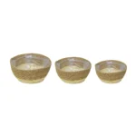 White Bottom Round Bamboo Basket Set of 3
