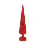 Red Ribbed Footed Christmas Tree Glass Led Decorative - Image 2