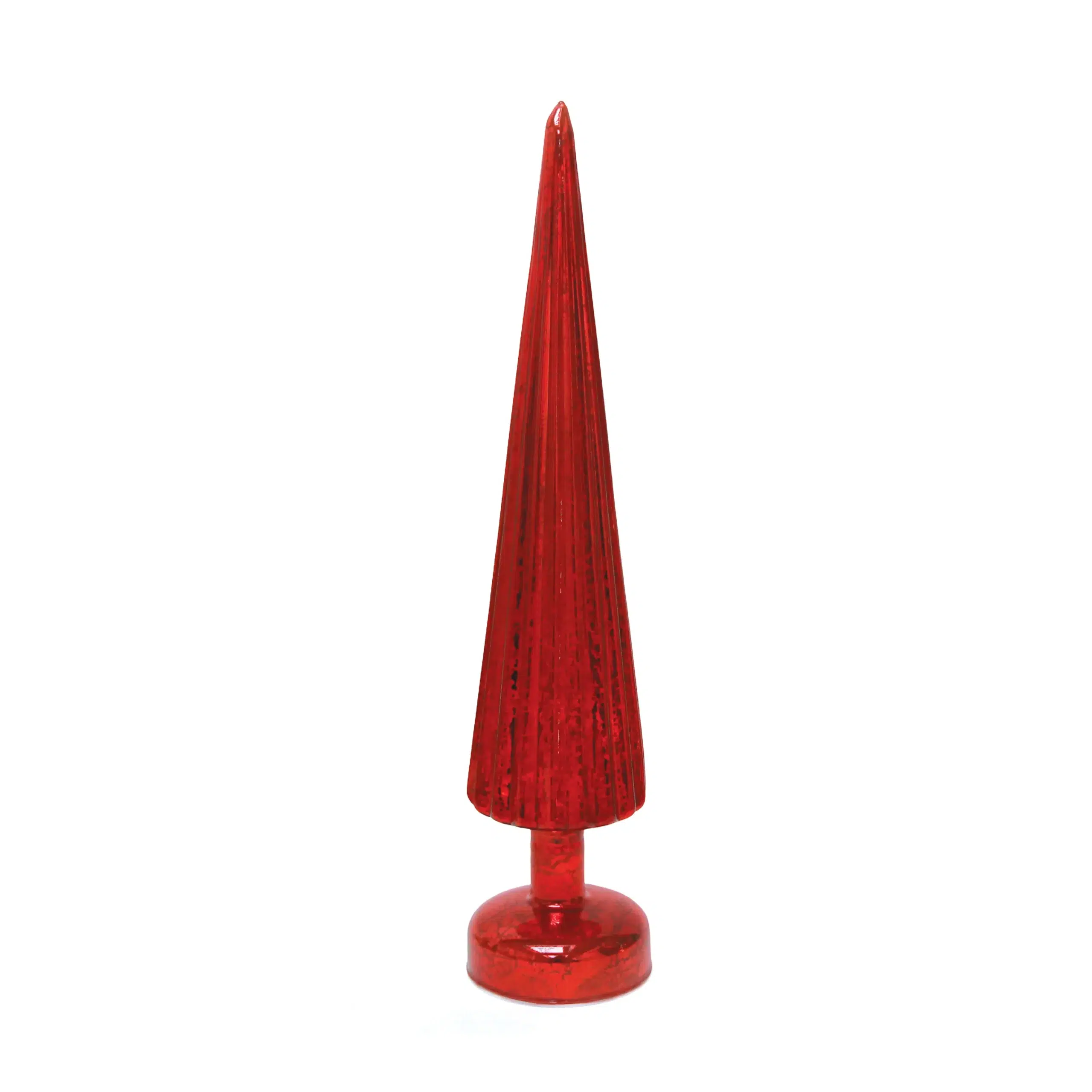 YQ1465325 Red Ribbed Footed Christmas Tree Glass Led Decorative - Image 1